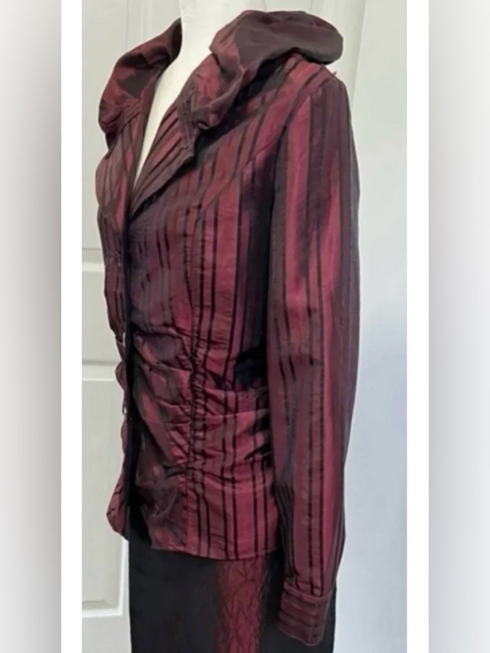 Burgundy Retro  (turn of 19-20 century) taffeta structured jacket-blouse hybrid